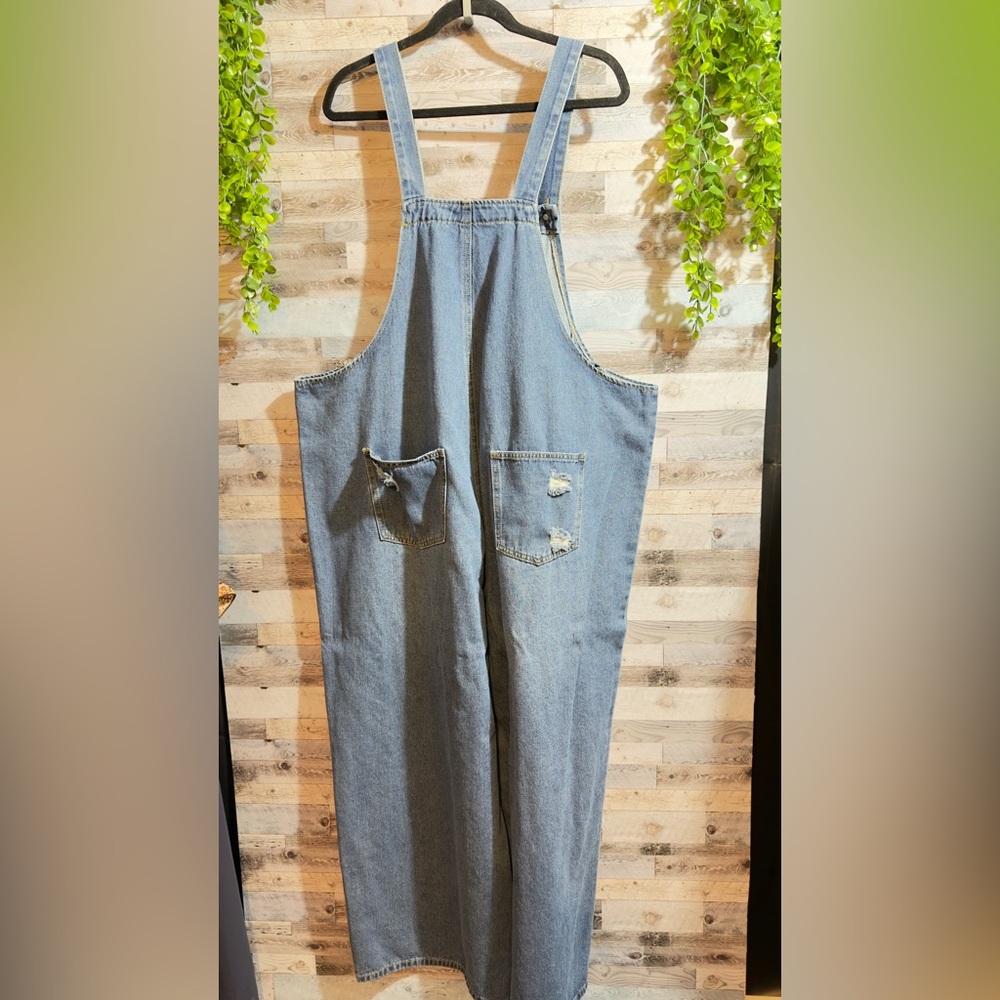 Light Blue Distressed Denim Overalls - Women's Jeans - Picture 3 of 7